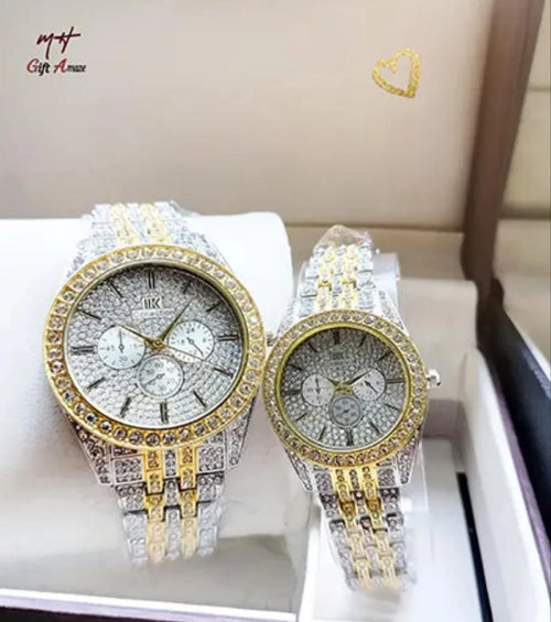 Golden Silver Unisex Couple Watches Stainless Steel Chain Strap