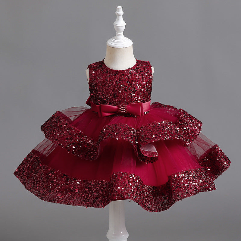 Princess Red Sequin Tulle Dress for Girls