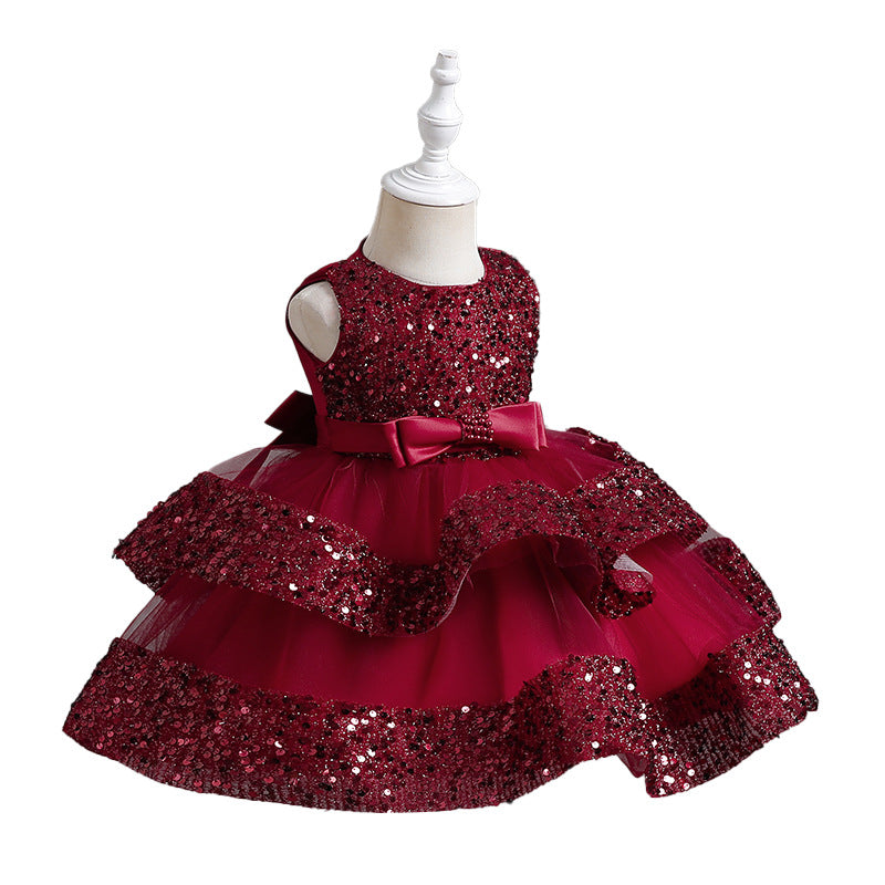 Princess Red Sequin Tulle Dress for Girls