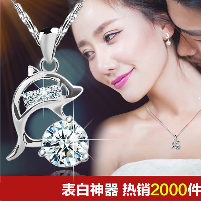 Silver Plated Dolphin Necklace for Women Valentine Gift