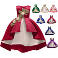 Princess Dress Red Satin Embroidered for Girls