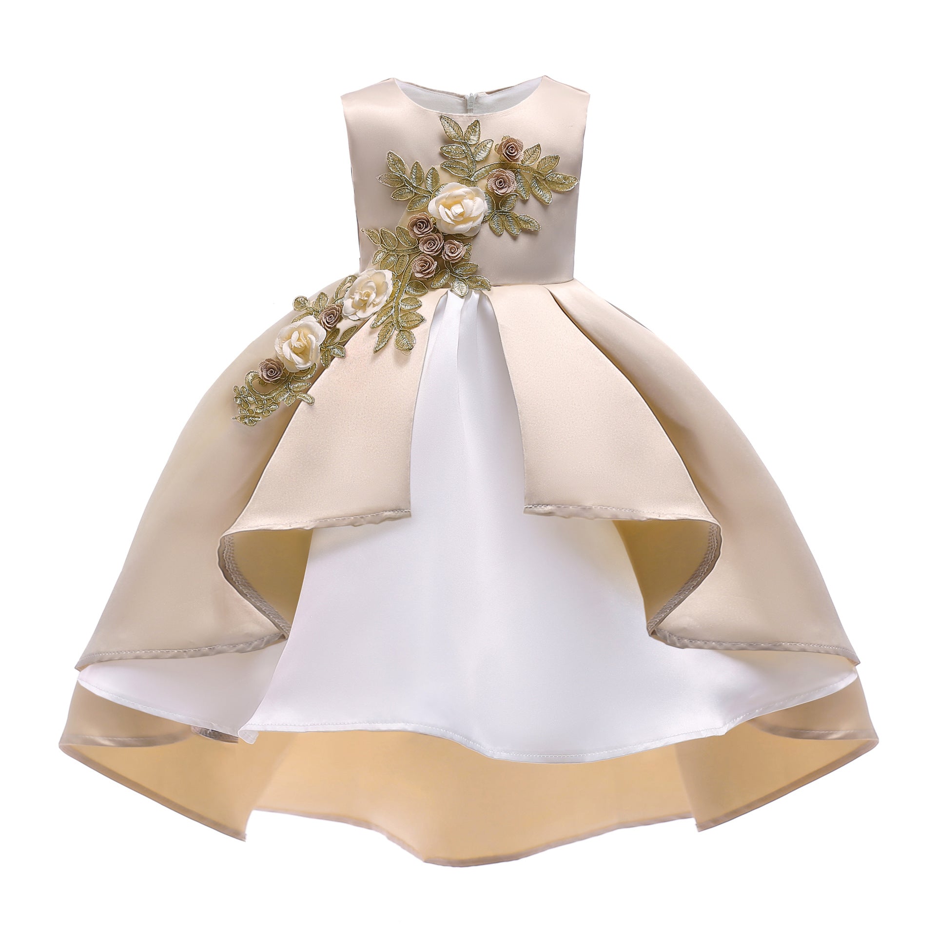 Princess Dress Red Satin Embroidered for Girls
